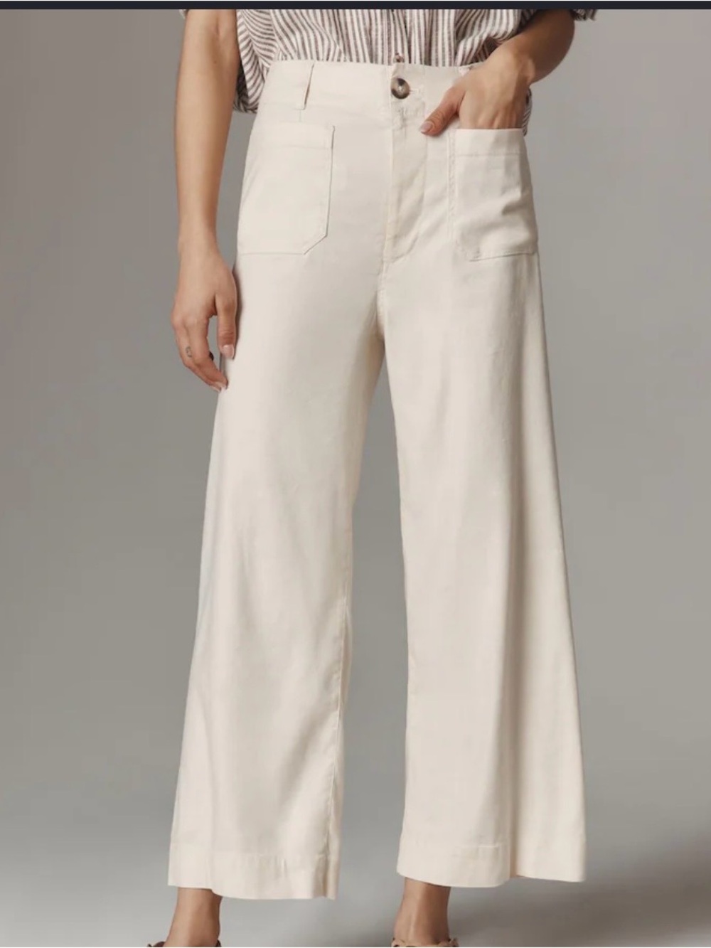 Anthropologie Maeve The Colette Cropped Wide Leg Cream Linen Size 26